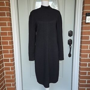 St John Black Knit Turtleneck Long Sleeve Dress